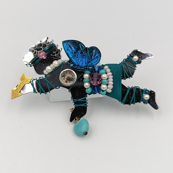 LizTech Artisan '93 Compass Heart Arrow Cupid Brooch Pin, Signed - Picture 6 of 10